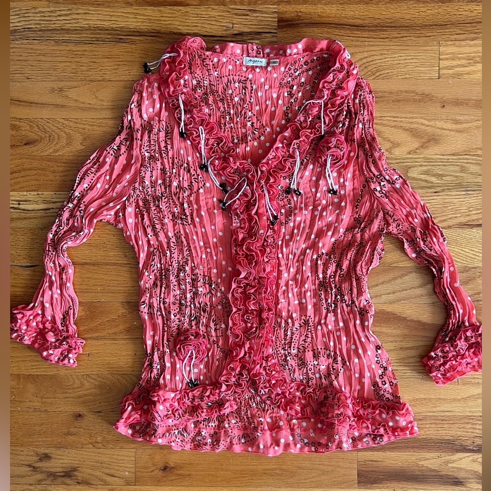 Vintage Agora Y2K Whimsigoth Crinkle Ruffle Top Women M Romantic Fairy Witchy